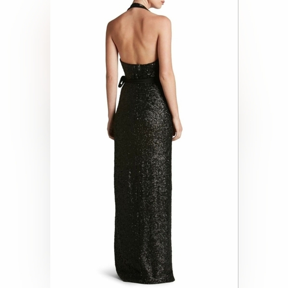 NWT $398 Dress the Population Giselle Sequin Wrap Gown Black - Picture 3 of 14